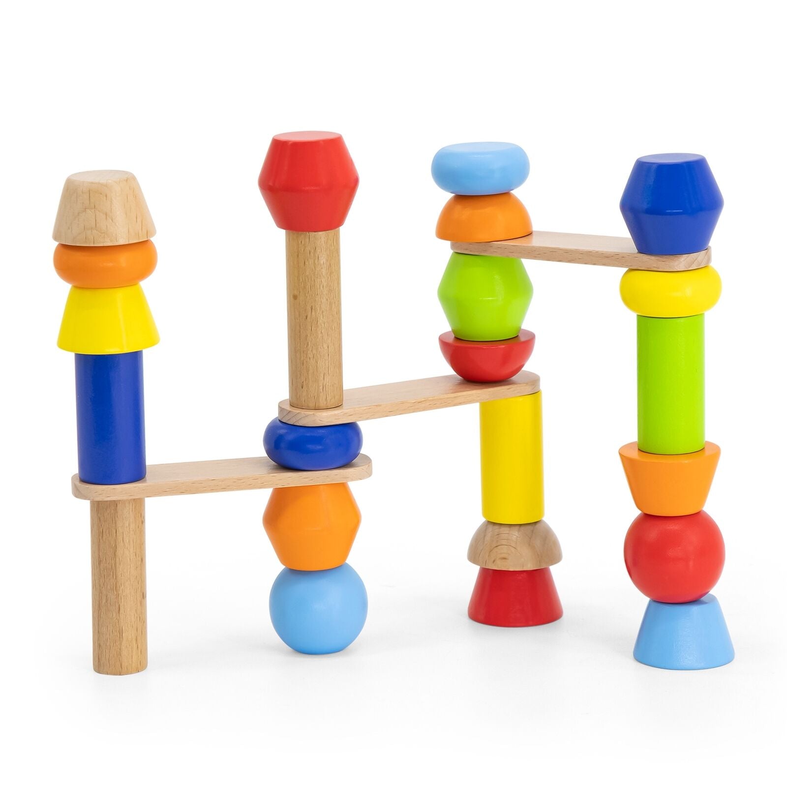 Wooden Blocks Tower Building Game 52 Pcs | Montessori Stacking & Logic Toy for Kids