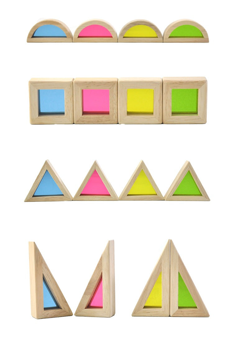 Rainbow Mirror Blocks 24 Pcs | Montessori Wooden Sensory Building Toy for Kids 2+