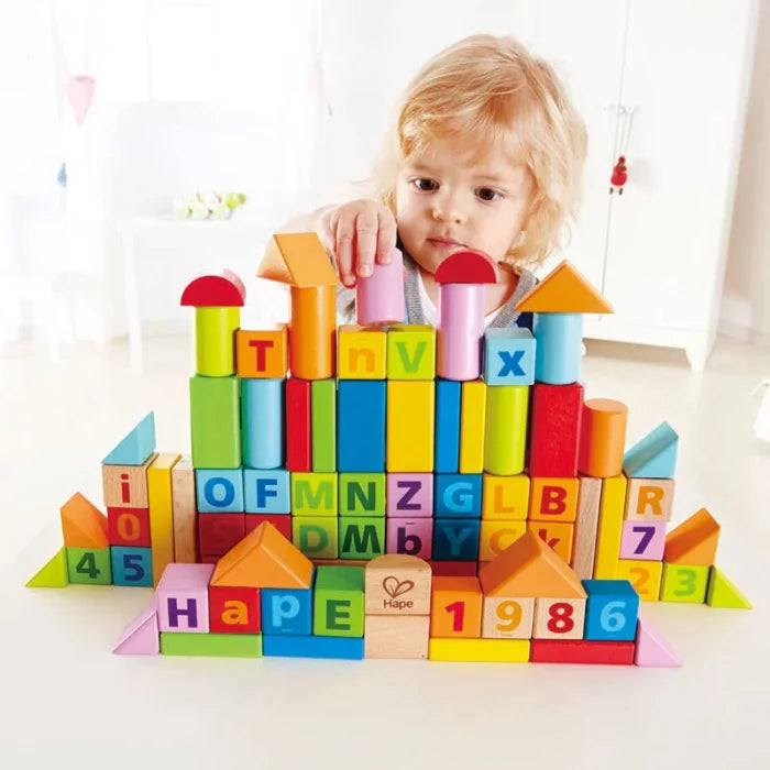 Count &amp; Spell Blocks 100 Pcs | Kids Wooden Alphabet & Number Learning Set
