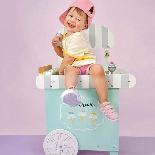 Wooden Ice Cream Cart Large | Kids Pretend Play Dessert Shop Toy with Accessories