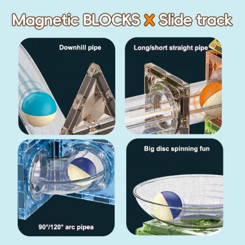 Light Magnetic Blocks Marble Run Set 174 PCS | STEM Light-Up Construction Toy for Kids
