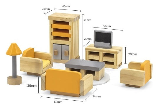 Doll House Sitting Room Furniture Set 15pcs | Mini Living Room Playset Kids