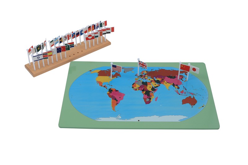 World Map & Flags Learning Set with Stand | Montessori Geography Educational Toy for Kids