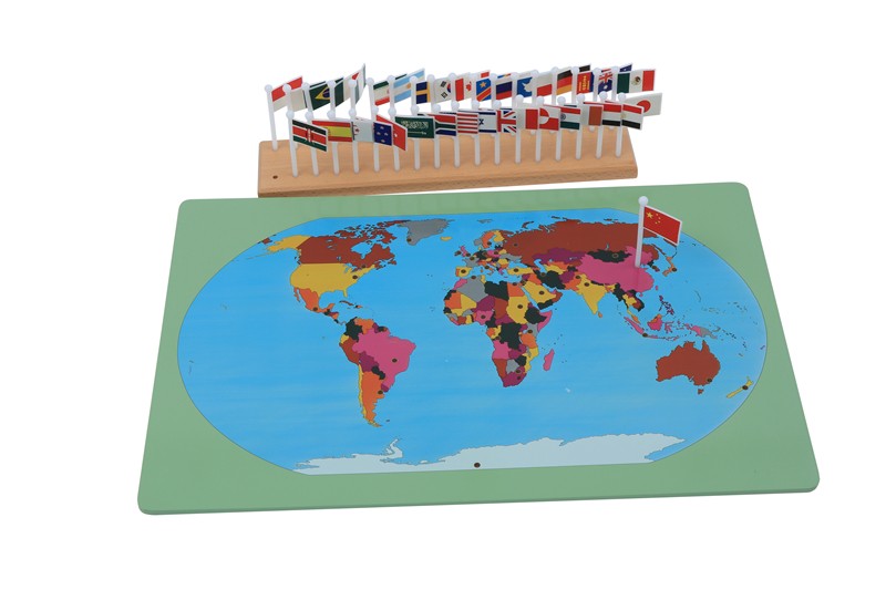 World Map & Flags Learning Set with Stand | Montessori Geography Educational Toy for Kids