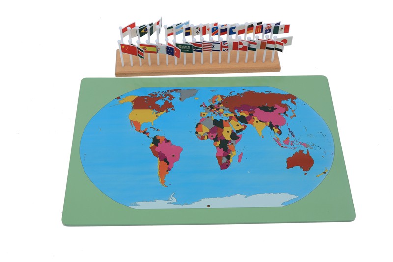 World Map & Flags Learning Set with Stand | Montessori Geography Educational Toy for Kids