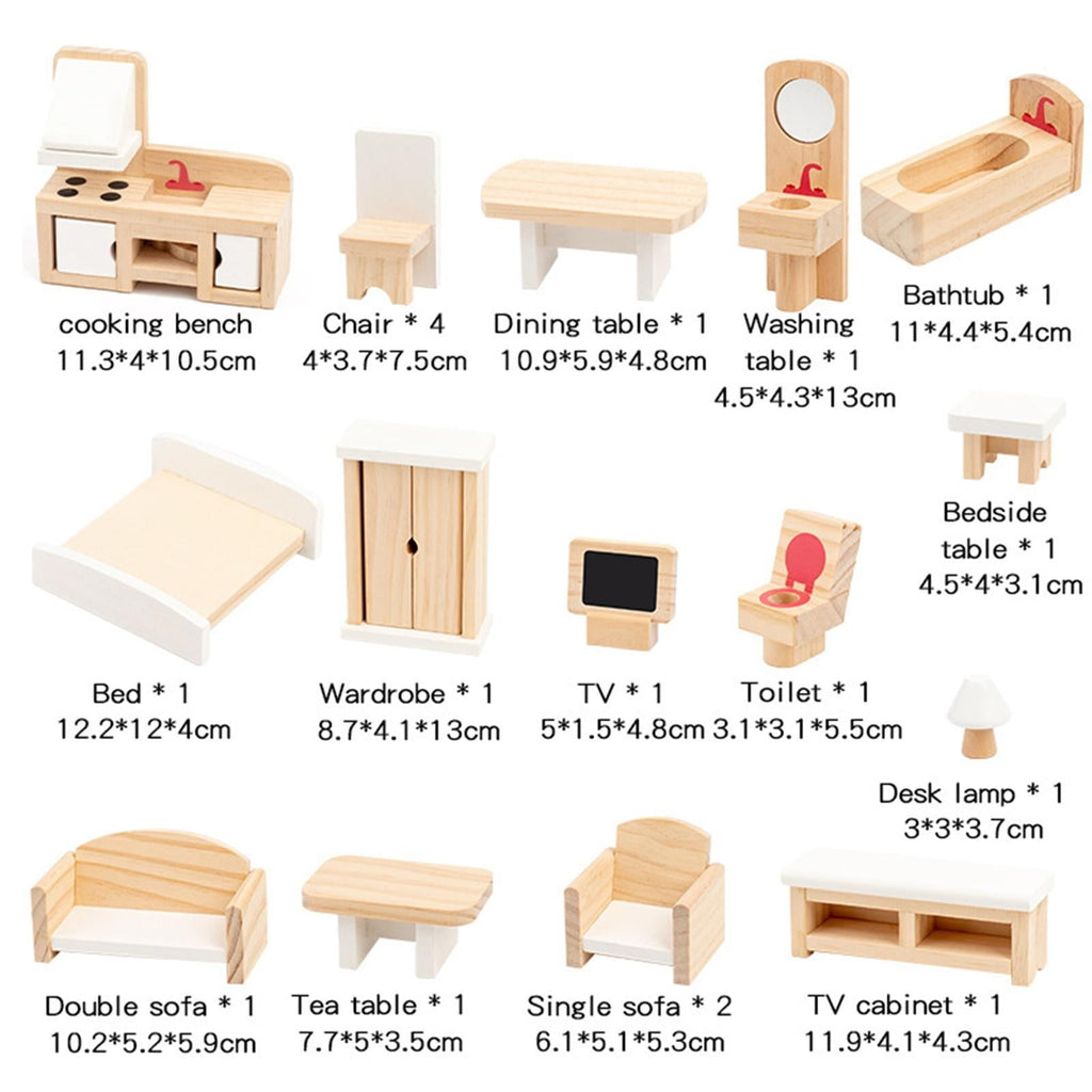 Wooden Dollhouse Furniture Set | Mini Pretend Play Accessories Toy for Kids 3+