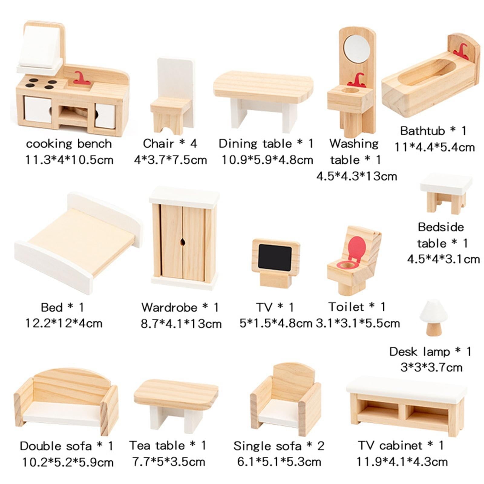 Wooden Dollhouse Furniture Set | Mini Pretend Play Accessories Toy for Kids 3+