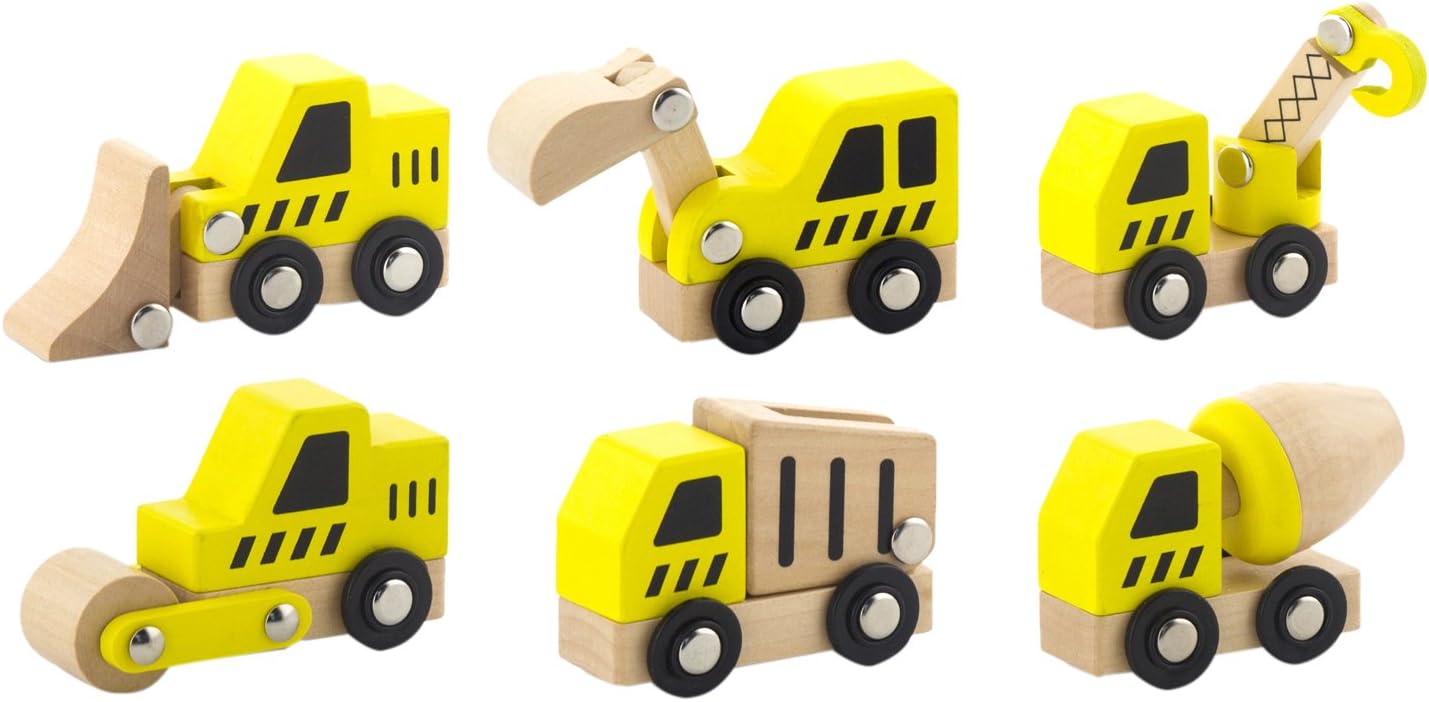Construction Vehicles 6 Pcs Set | Wooden Truck Toys for Kids Pretend Play Age 3+