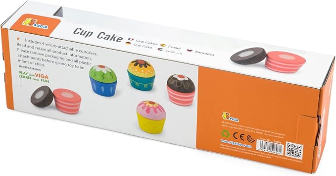Wooden Cupcakes 4 Pcs Set | Pretend Play Kitchen Toy for Kids