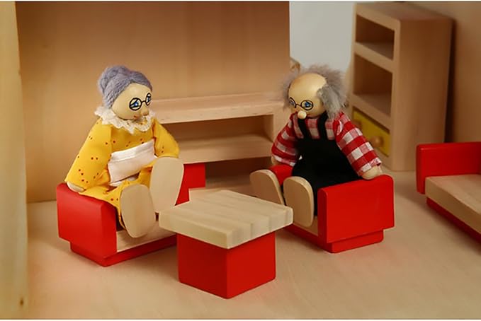 Classic Wooden Doll House with Furniture | 2-Story Pretend Play Dollhouse Set for Kids