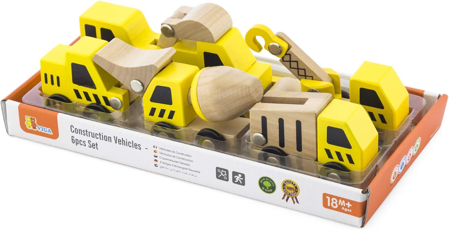 Construction Vehicles 6 Pcs Set | Wooden Truck Toys for Kids Pretend Play Age 3+
