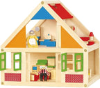 Classic Wooden Doll House with Furniture | 2-Story Pretend Play Dollhouse Set for Kids