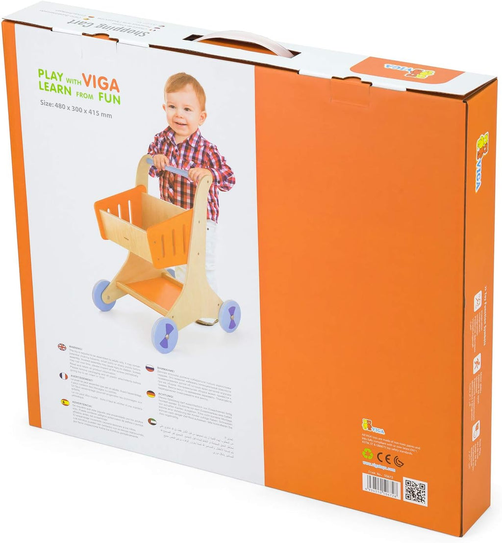 Wooden Shopping Cart Toy for Kids | Pretend Play Supermarket Trolley Montessori Toy