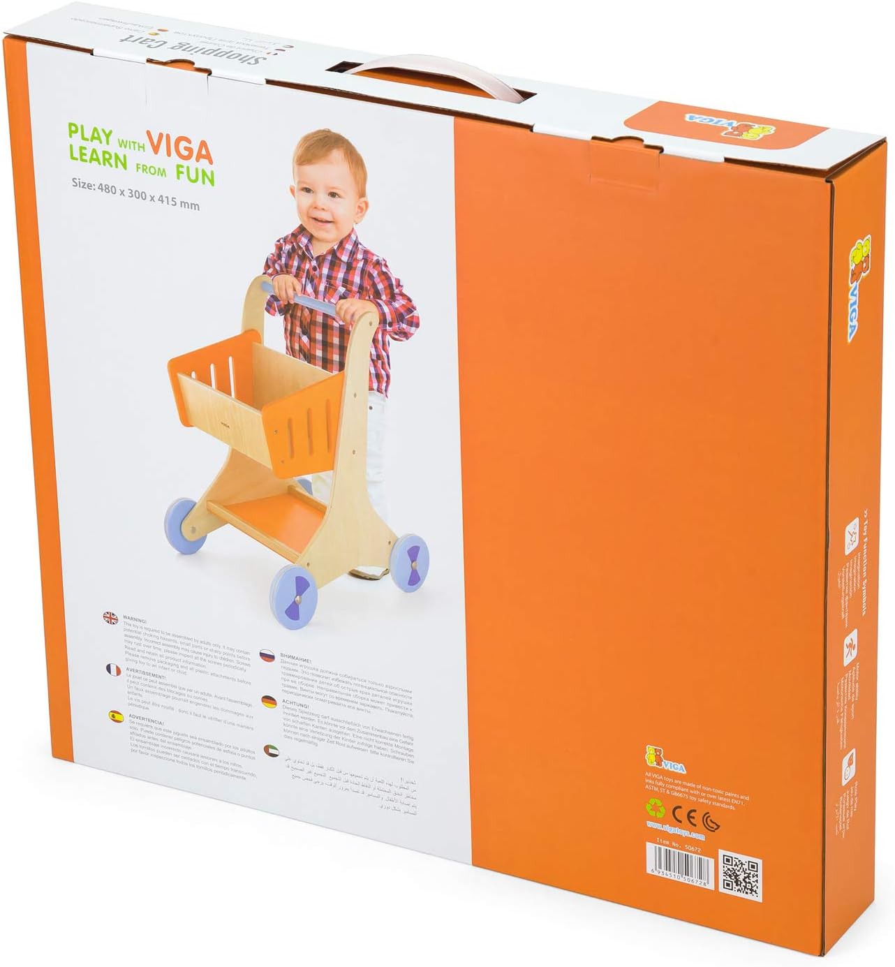 Wooden Shopping Cart Toy for Kids | Pretend Play Supermarket Trolley Montessori Toy
