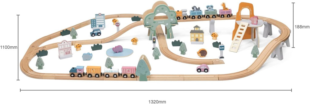 Wooden Train Track 92 Pcs Set | Polar B Grand Station Railway Toy for Kids