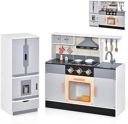 Honey Joy Kids Kitchen Playset 2 Pcs | Wooden Pretend Play Kitchen Set with Light & Sound