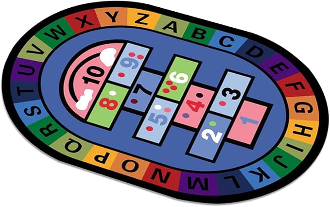 Oval Area Rug Kids Alphabet Number Mat | Non-Slip Educational Carpet