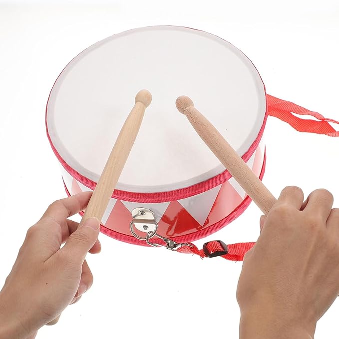 Drum for Children Red / Blue  White Wooden Musical Instrument with Carry Strap and Sticks