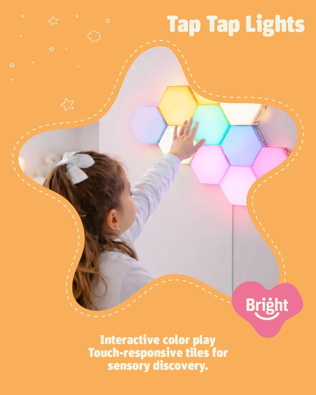 Bright Autism Tap Tap LED Lights 6 Pc | Sensory Wall Light Tiles for Kids