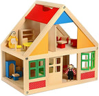 Classic Wooden Doll House with Furniture | 2-Story Pretend Play Dollhouse Set for Kids