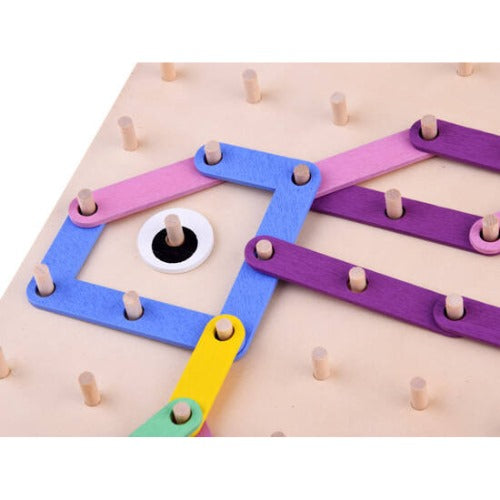 Large Nail Board Puzzle | Kids 2-in-1 Wooden Pattern Drawing Learning Toy