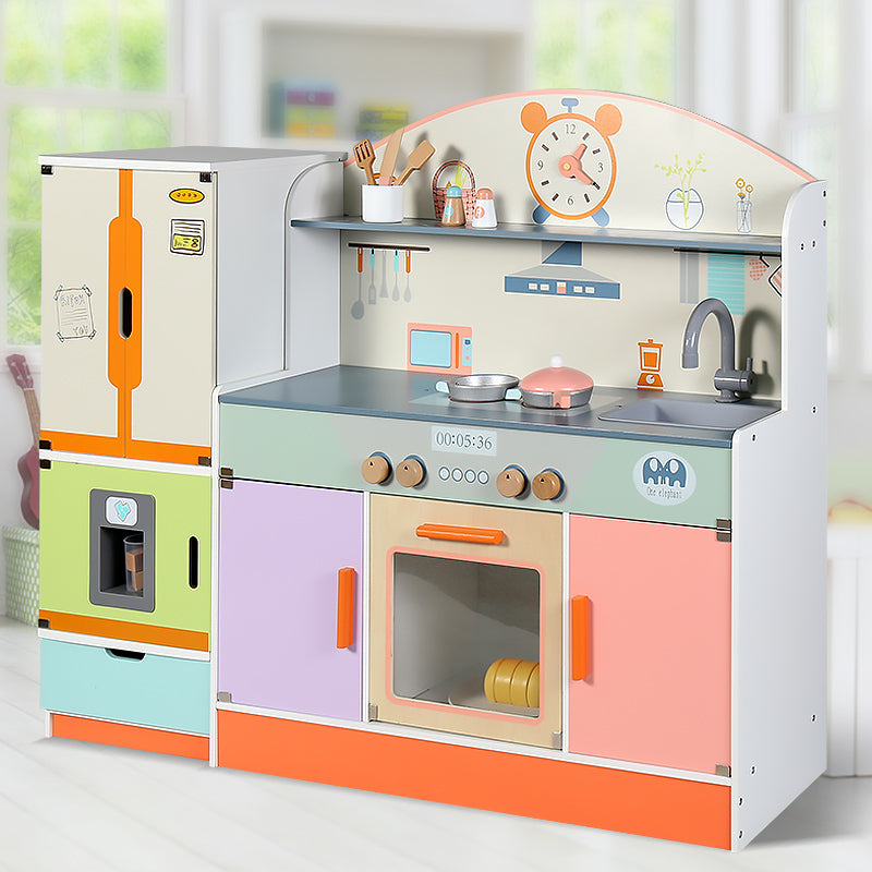 Multi Color Wooden Kitchen Set with Refrigerator | Kids Pretend Play Cooking Toy Educational Role Play
