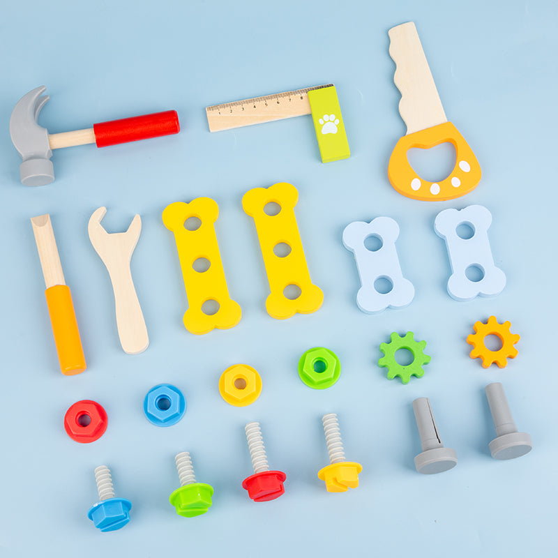 Wooden Tool Box Set for Kids | Pretend Play Carpenter Kit Educational Construction Toy