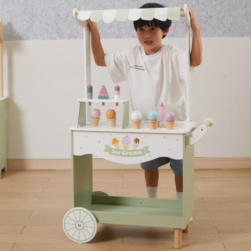 Jumbo Mobile Ice Cream Cart | Wooden Pretend Play Ice Cream Stand for Kids
