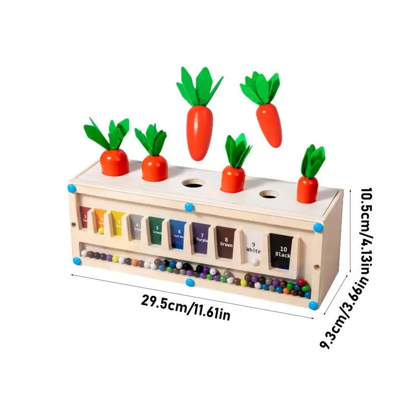 Carrot Harvest 3 in 1 Montessori Toy | Wooden Shape Sorting & Bead Maze Learning Set