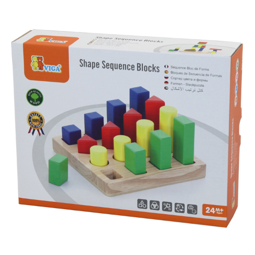 Shape Sequence Blocks | Wooden Montessori Sorting & Stacking Toy for Kids 2+