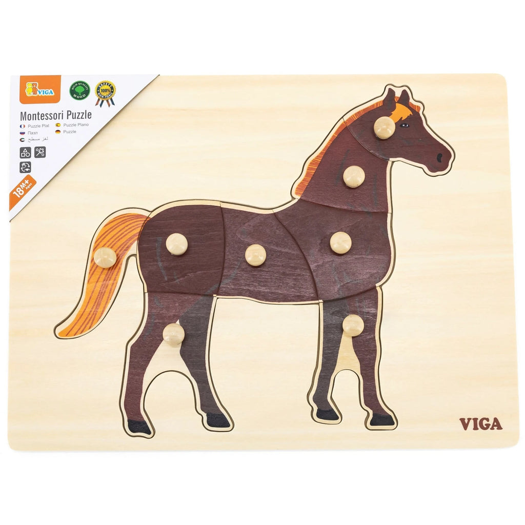 Montessori Wooden Horse Puzzle Kids | Early Learning Animal Puzzle Toy