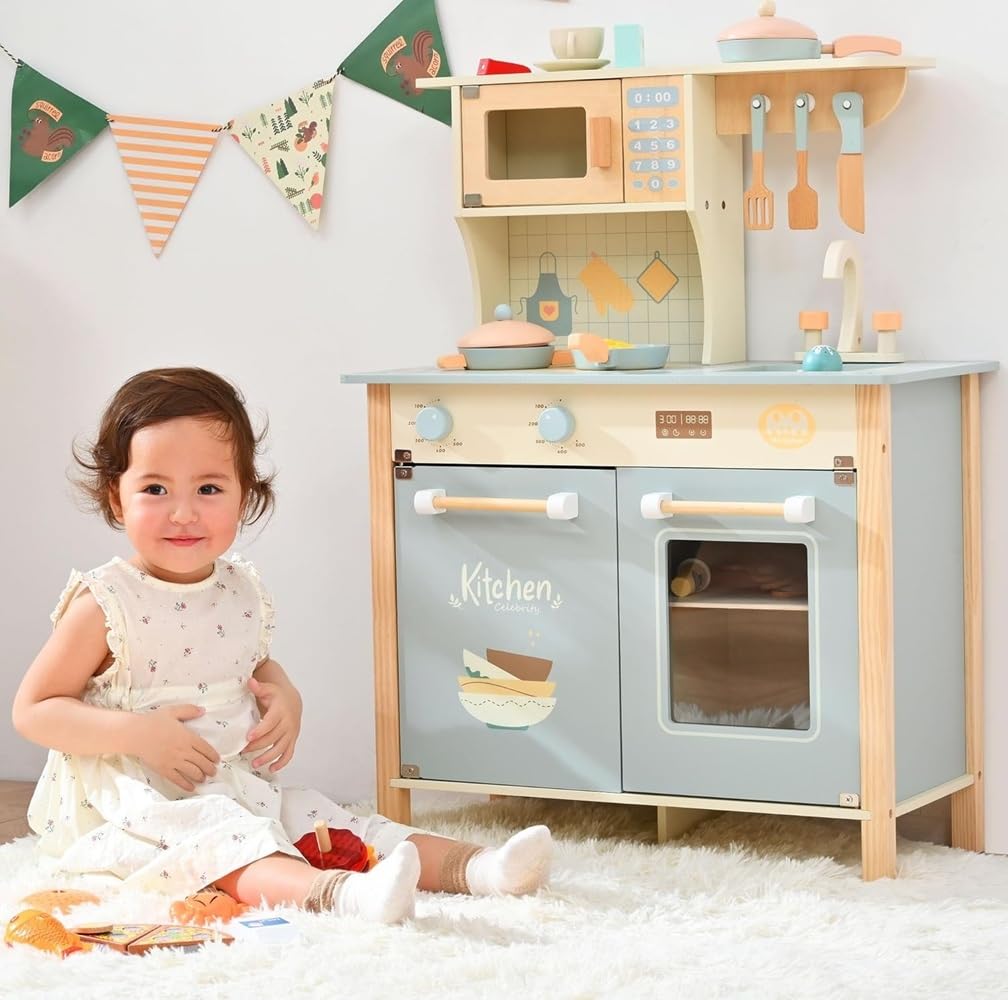 Wooden Kitchen Set for Kids Play | Pretend Play Cooking Toy Set