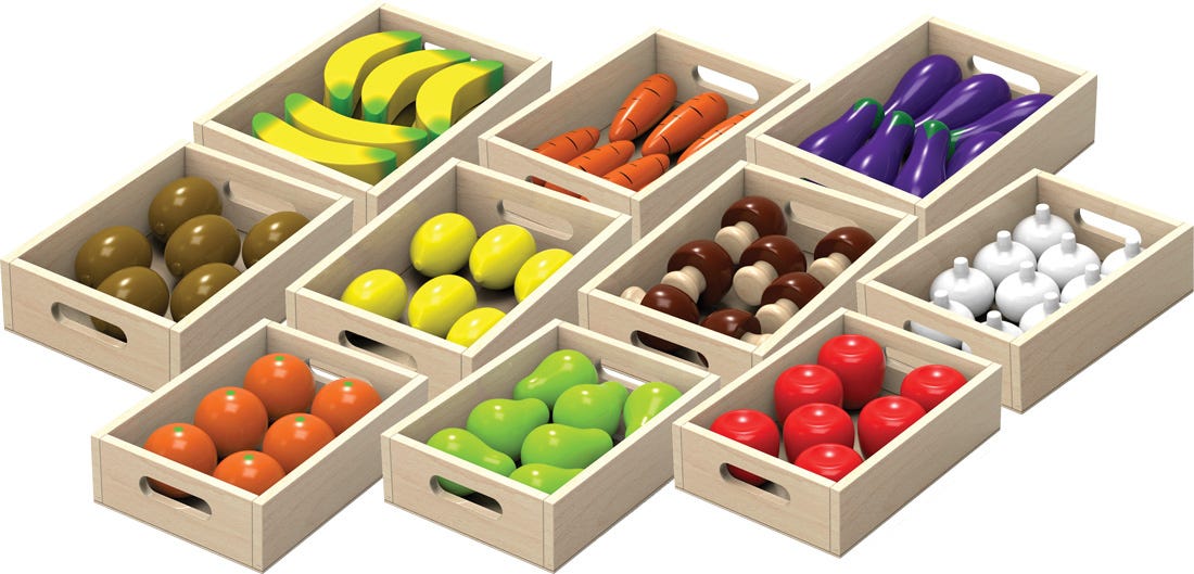 Fruit & Vegetable 10 Box Crate Set | Wooden Pretend Play Food Toy for Kids