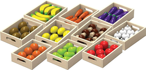 Fruit & Vegetable 10 Box Crate Set | Wooden Pretend Play Food Toy for Kids