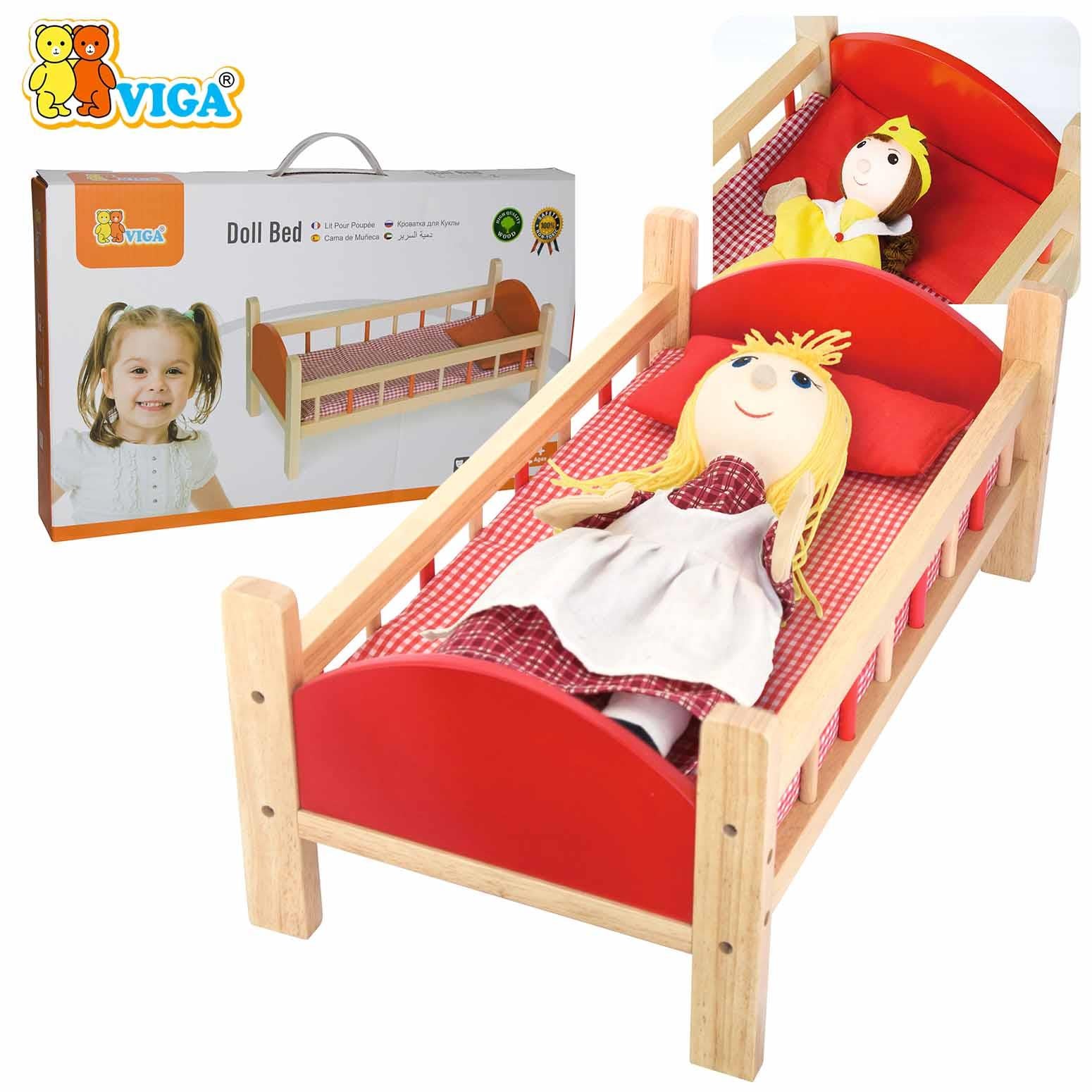 Wooden Doll Bed with Pillow | Beechwood Pretend Play Toy for Kids Ages 3+