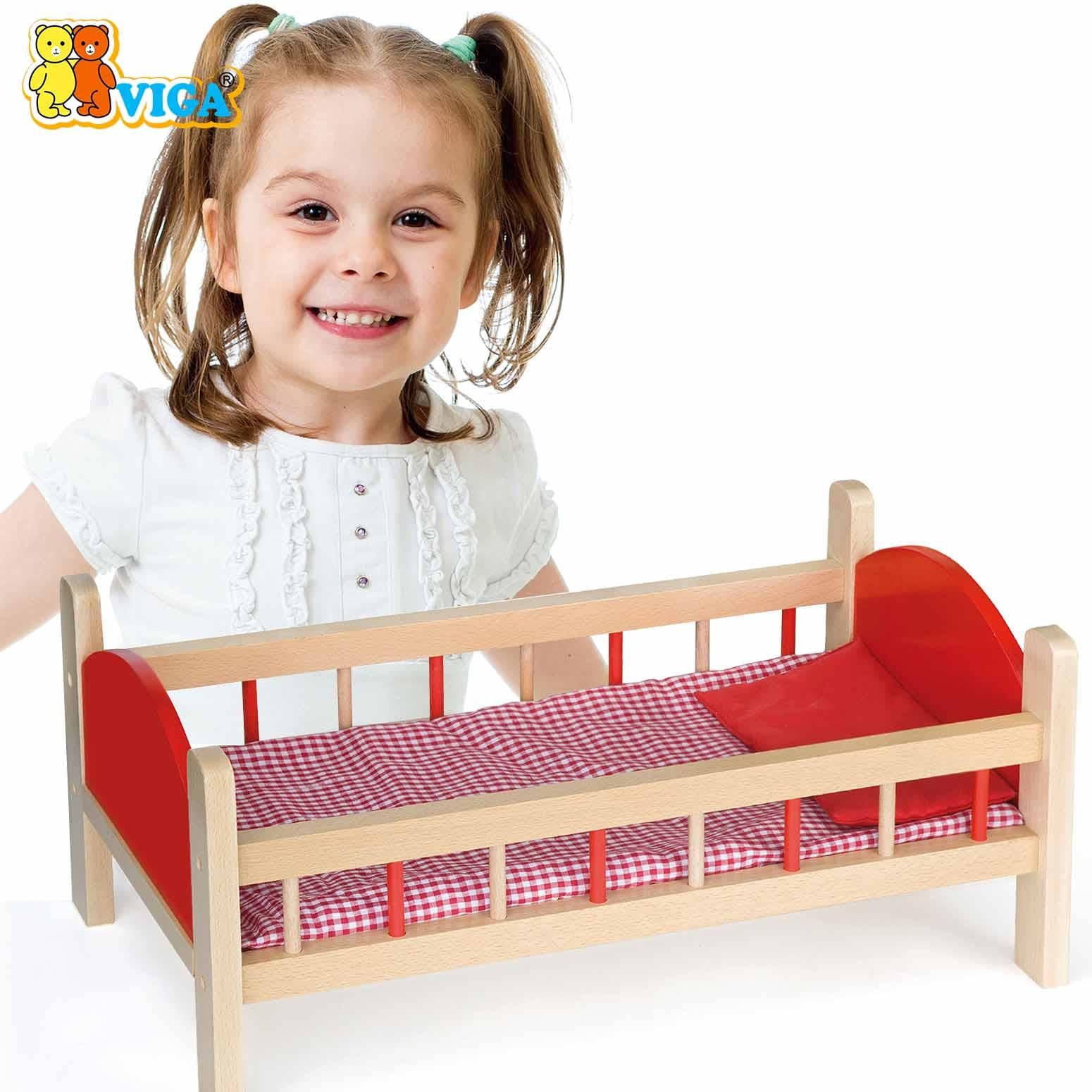Wooden Doll Bed with Pillow | Beechwood Pretend Play Toy for Kids Ages 3+