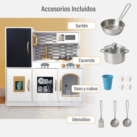 Wooden Kids Kitchen Playset with Running Water Lights & Sound, Play Kitchen Pretend Play Toy Set for Toddler 3-6 Years Old