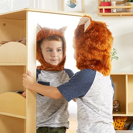 Rotating Dress Up Storage for Kids | Wooden Costume Organizer with Mirror
