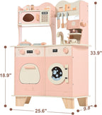 Wooden Play Kitchen for Kids with Coffee Maker | Pretend Cooking Set with Accessories