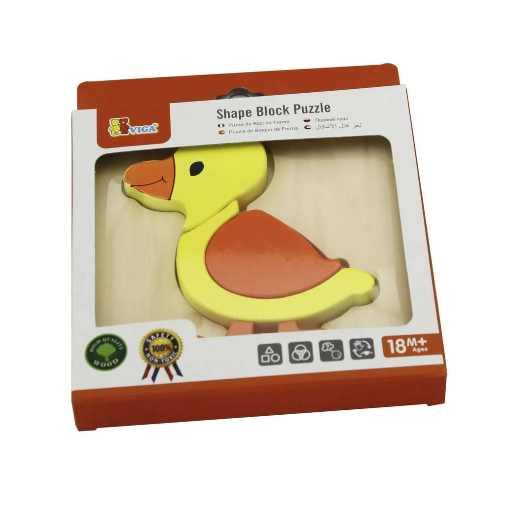 Wooden Shape Block Puzzle Duck | Kids 5-Piece Learning Puzzle Toy 18M+