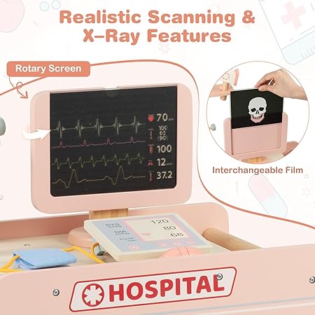 Wooden Medical Center Pretend Play Set Kids | Doctor Role Play Toy Station