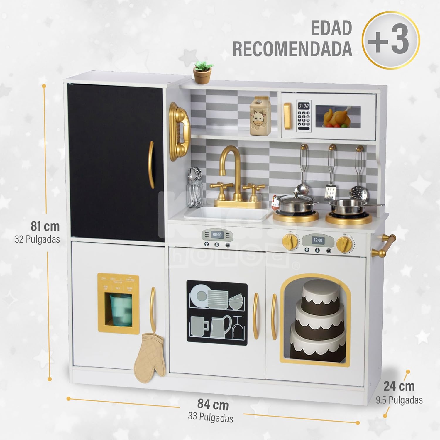 Wooden Play Kitchen Set Kids | Pretend Play Kitchen Toy with Accessories