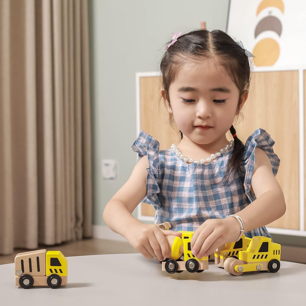 Construction Vehicles 6 Pcs Set | Wooden Truck Toys for Kids Pretend Play Age 3+