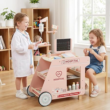 Wooden Medical Center Pretend Play Set Kids | Doctor Role Play Toy Station