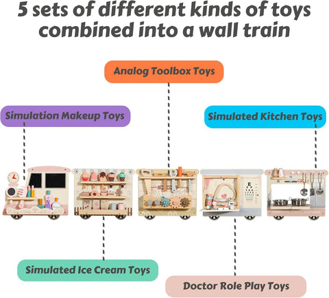 Wooden Sensory Wall Panel Train Activity Busy Board Kids | Montessori STEM Learning Toy