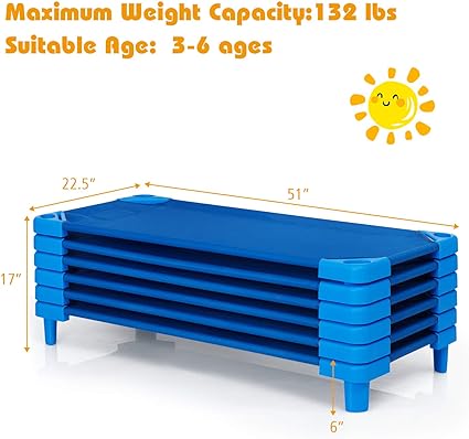 Kids Stackable Kiddie Cot Toddler Size | Daycare Nap Bed Lightweight Stackable Sleep Cot