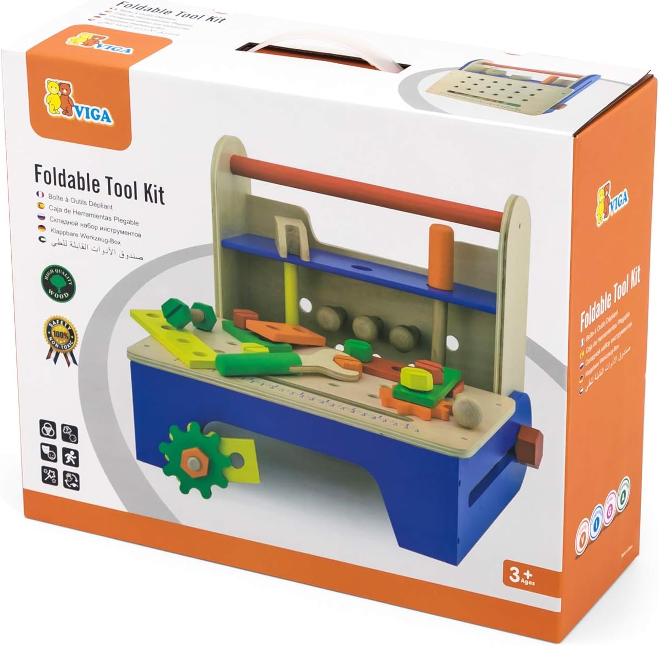 Foldable Tool Kit for Kids | 32 Pcs Wooden Pretend Play Tool Box Set Age 3+