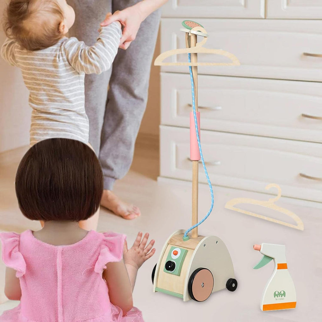 Wooden Garment Steamer Toy for Kids | Preschool Pretend Play Laundry Iron Set