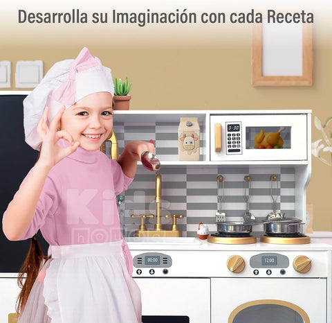 Wooden Kids Kitchen Playset with Running Water Lights & Sound, Play Kitchen Pretend Play Toy Set for Toddler 3-6 Years Old