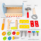 Wooden Tool Box Set for Kids | Pretend Play Carpenter Kit Educational Construction Toy